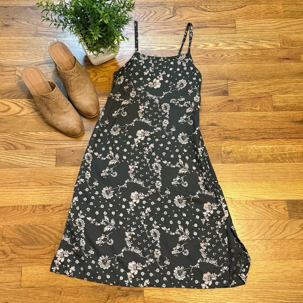 Treasure and Bond Women 8 Brown Tan Floral Print Spaghetti Strap Shift Dress